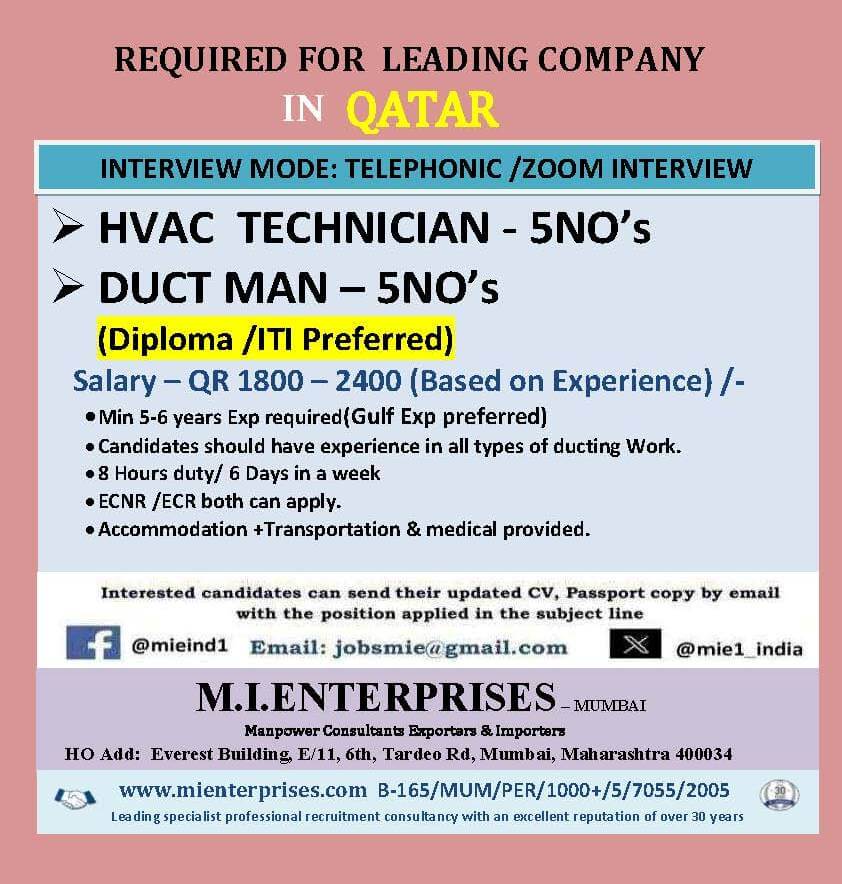 REQUIRED FOR  LEADING COMPANY  IN QATAR