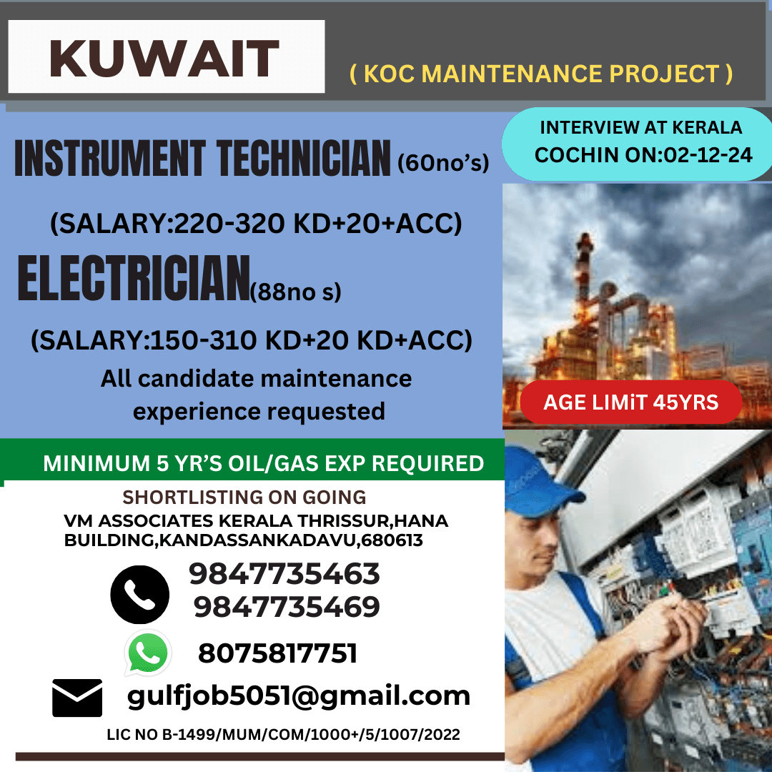 URGENTLY REQUIRD FOR KUWAIT KOC MAINTENANCE PROJECT