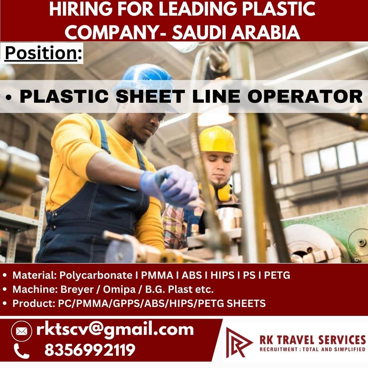 hiring for Leading plastic company- Saudi Arabia