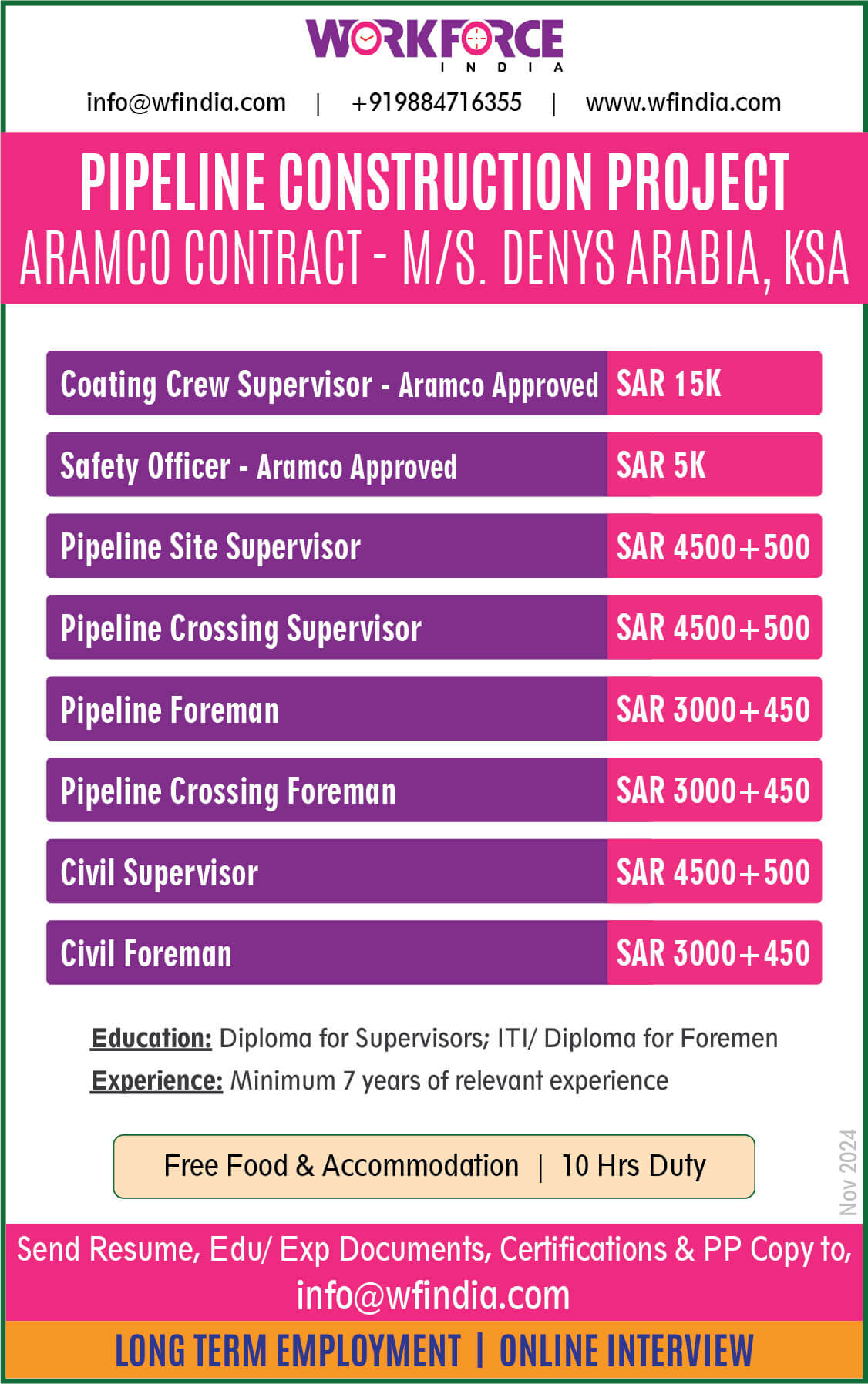 Pipeline Construction - Saudi Aramco contract – M/S. Denys Arabia, KSA