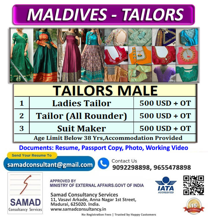 MALDIVES - EMPLOYMENT VISA,   TAILORS (MALE)