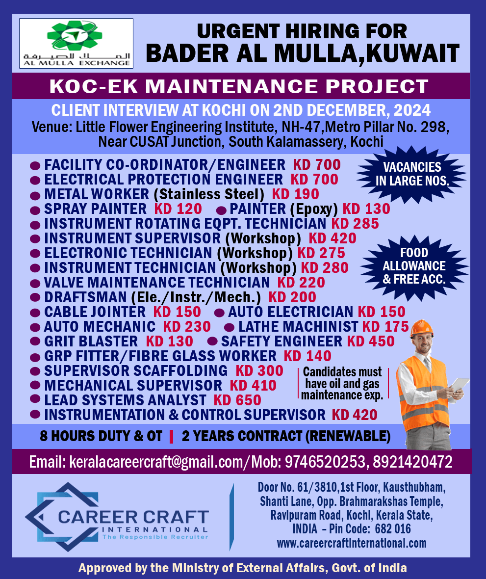 Client Interview at Kochi on 2nd December, 2024 for Bader Al Mulla, Kuwait -