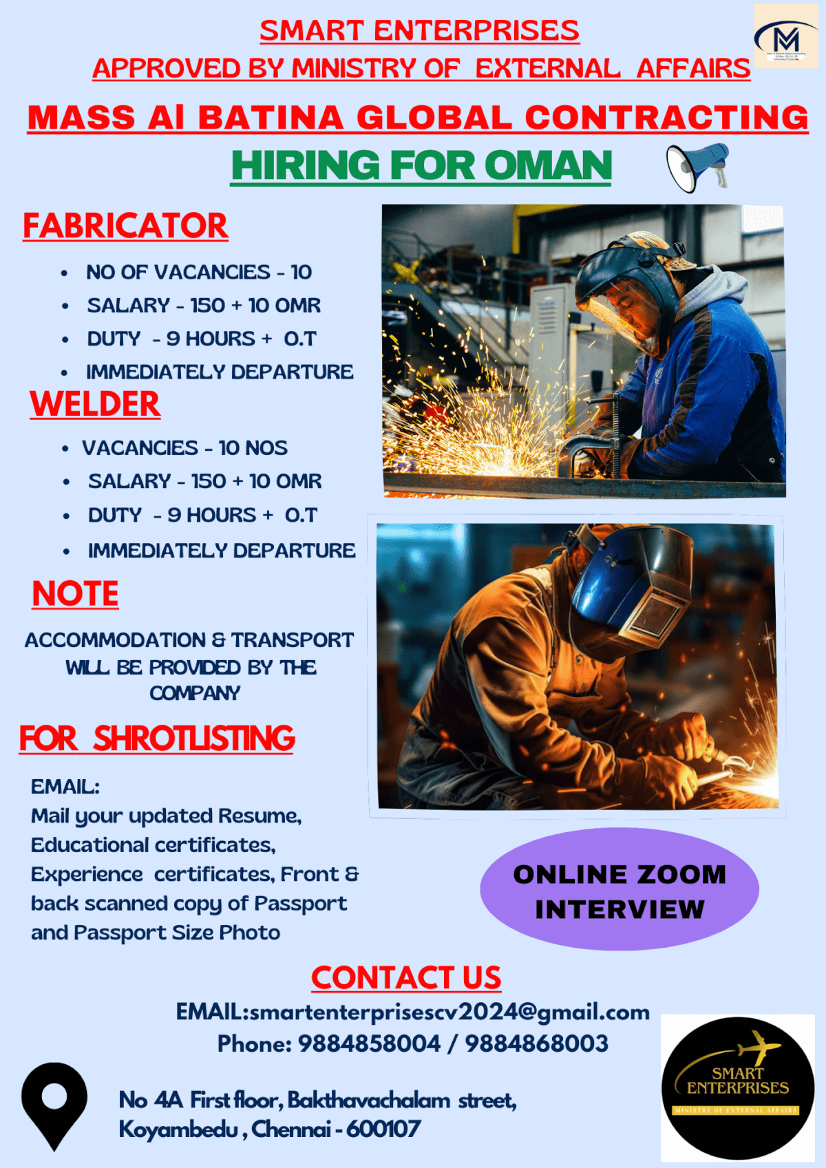 HIRING FOR FABRICATORS AND WELDERS IN  OMAN