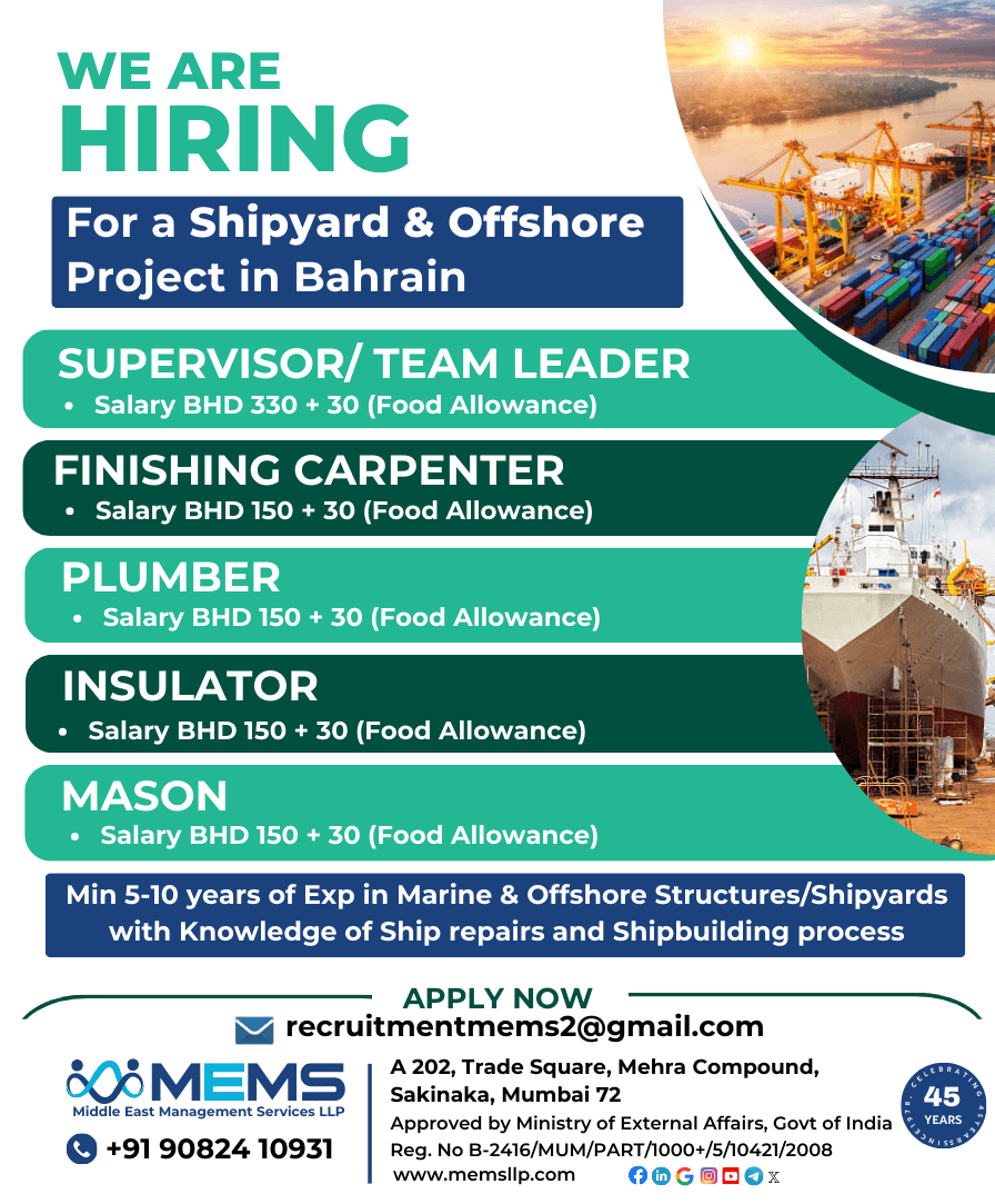 🚢We are Hiring For a Shipyard & Offshore Project in Bahrain