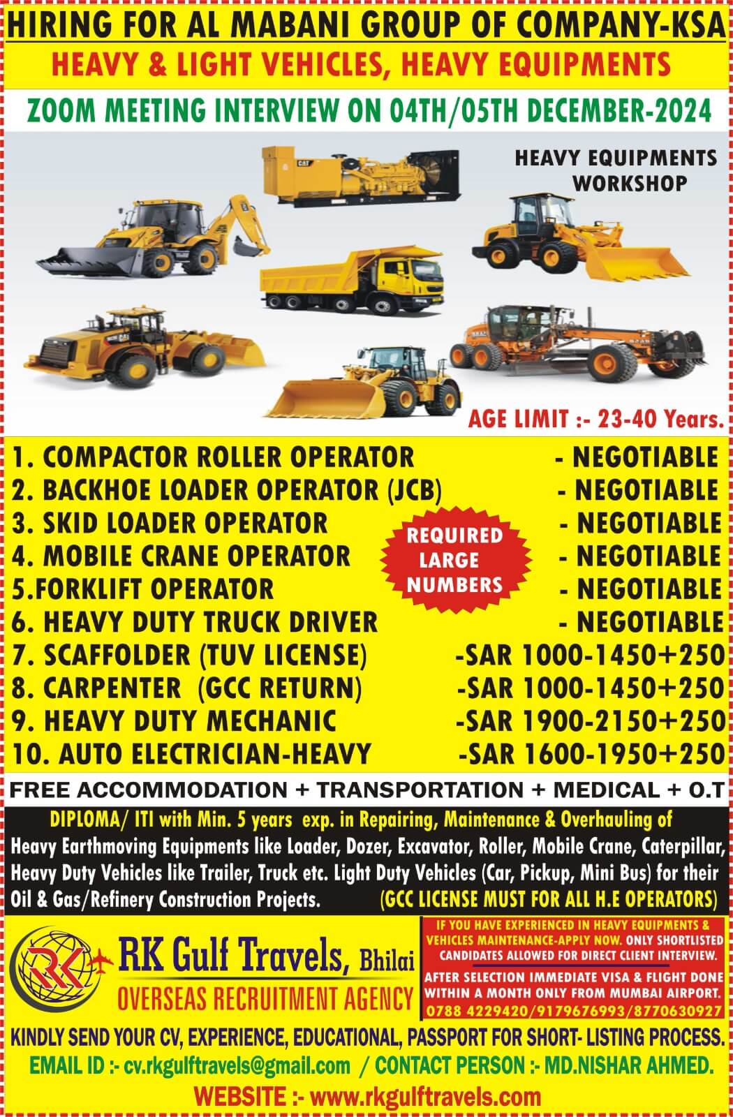 HIRING FOR AL MABANI GROUP OF COMPANY  – SAUDI ARABIA.