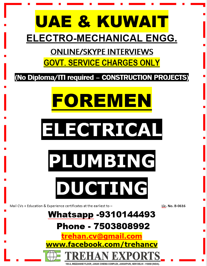 FOREMEN - ELECTRICAL PLUMBING DUCTING