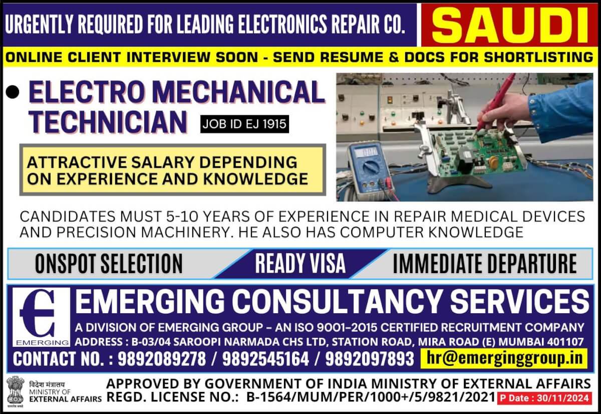 Urgently Required for Leading Electronics Repair Company in Saudi Arabia