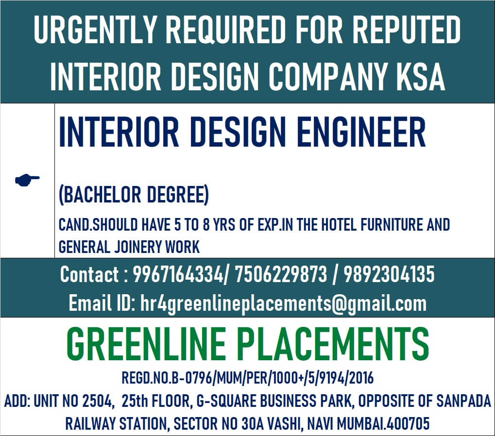 URGENTRLY REQUIRED FOR REPUTED INTERIOR DESIGN COMPANY KSSA