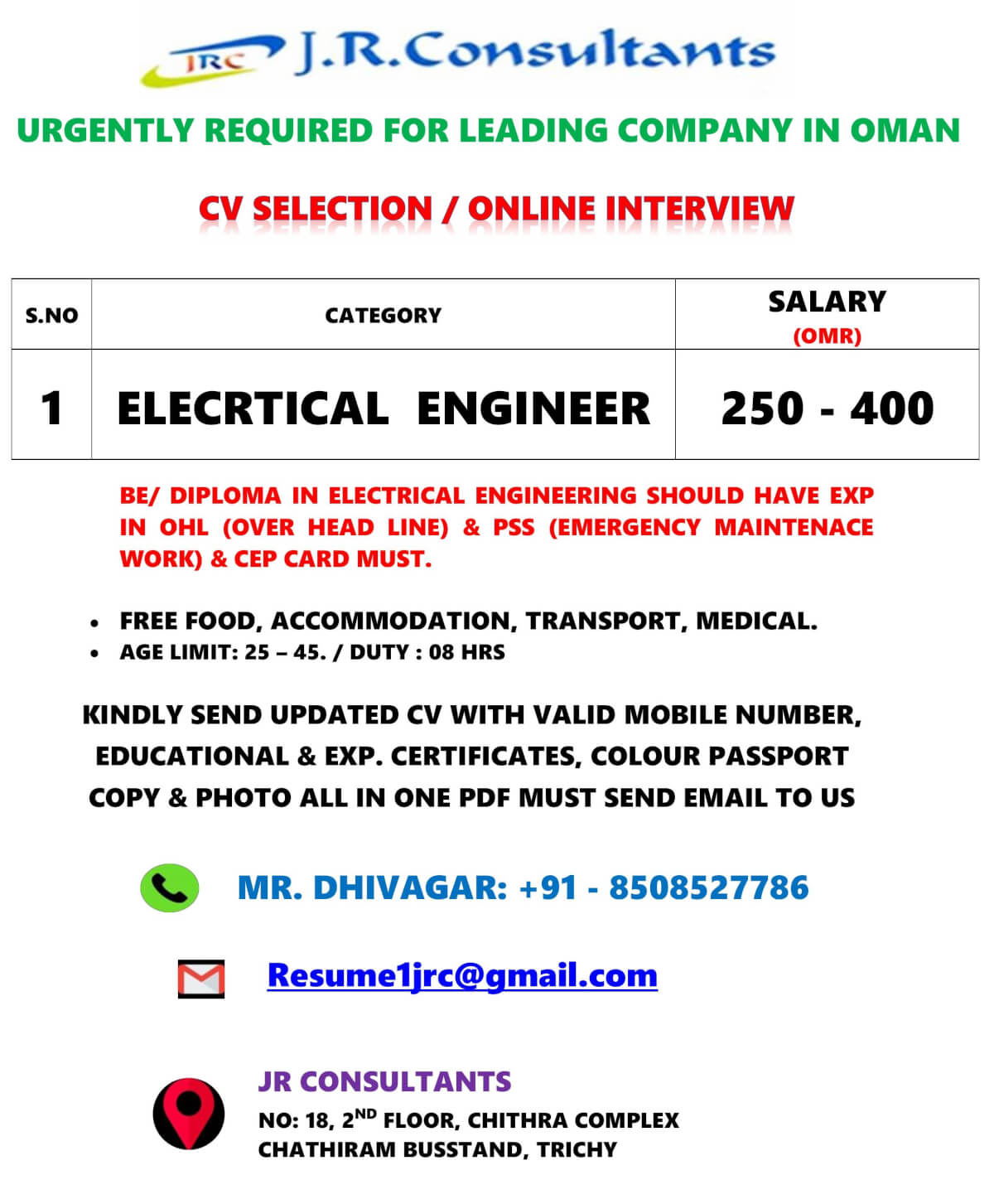 URGENTLY REQUIRED FOR LEADING COMPANY IN OMAN