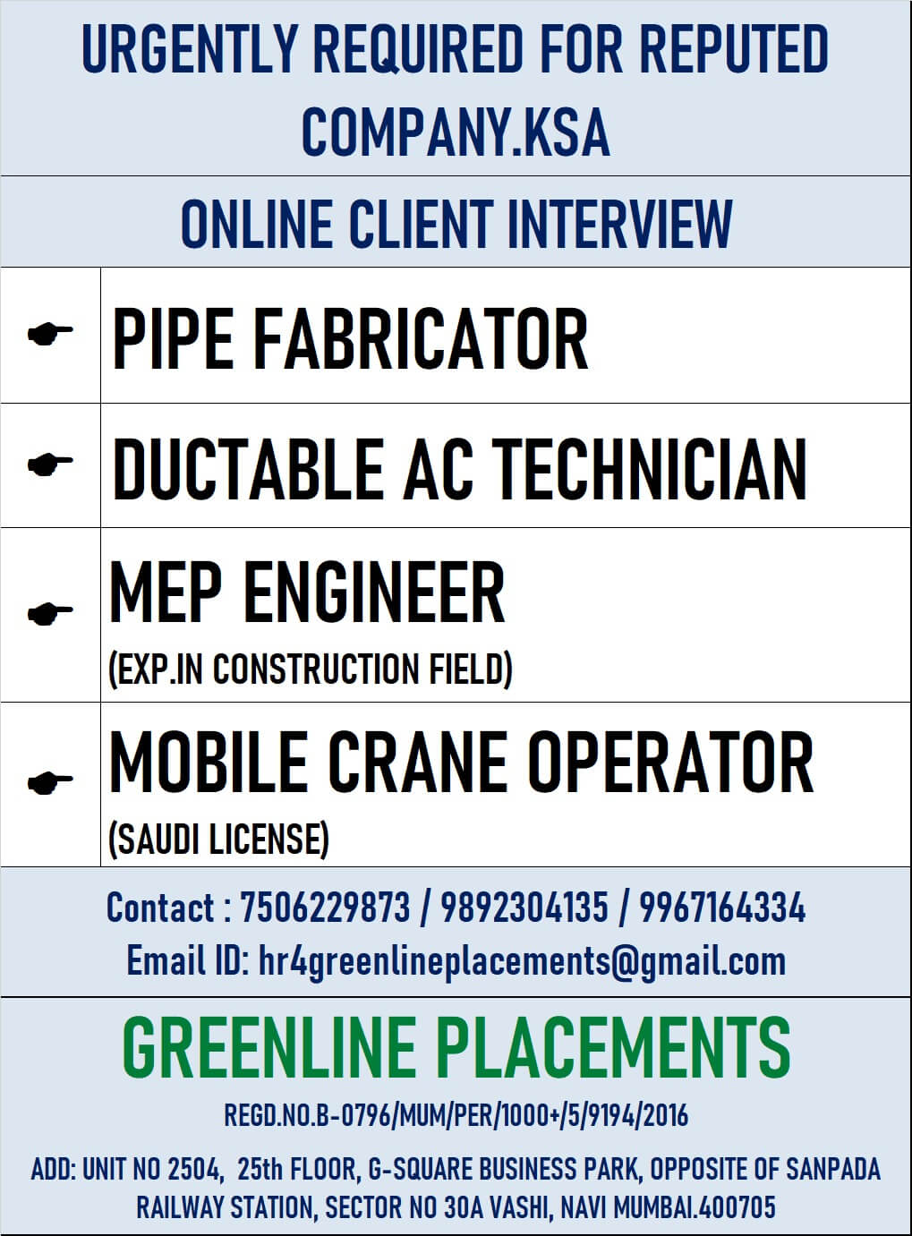 URGENTLY REQUIRED FOR REPUTED COMPANY KSA