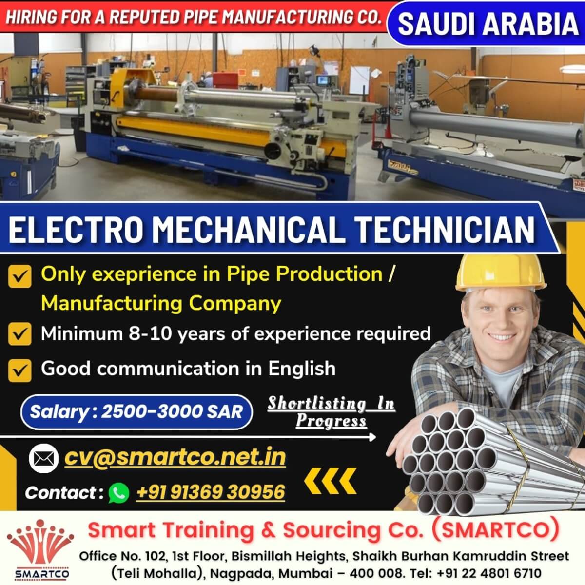 *HIRING FOR A REPUTED PIPE MANUFACTURING CO. - SAUDI ARABIA*