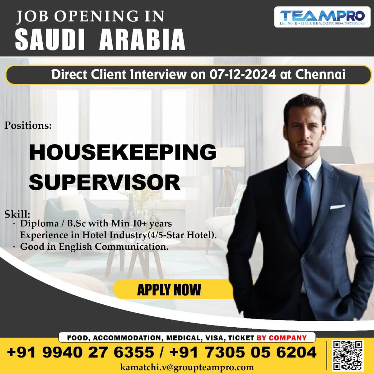 Free Recruitment for Saudi Arabia Direct interview in chennai