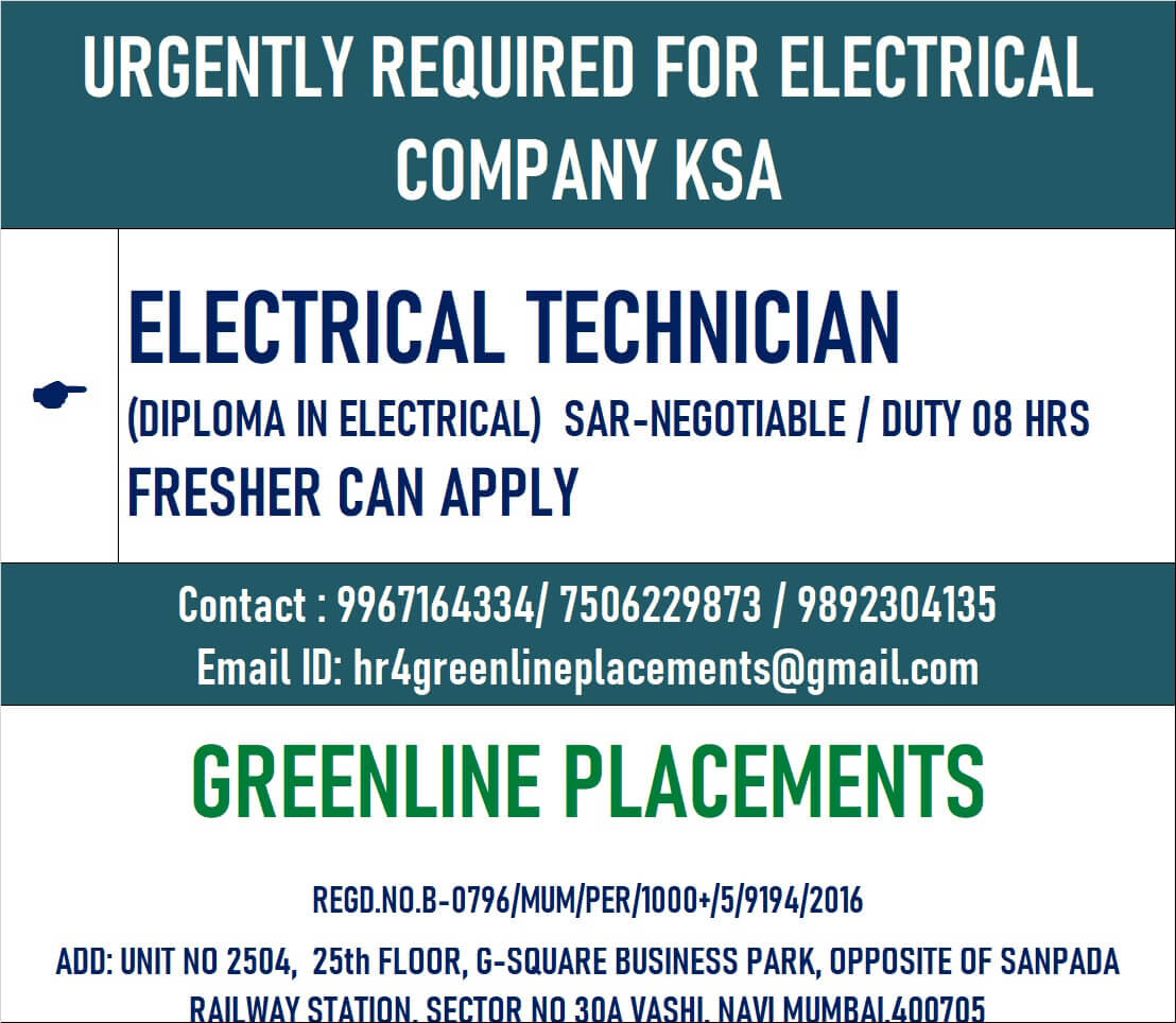 URGENTLY REQUIRED FOR ELECTRICAL COMPANY KSA