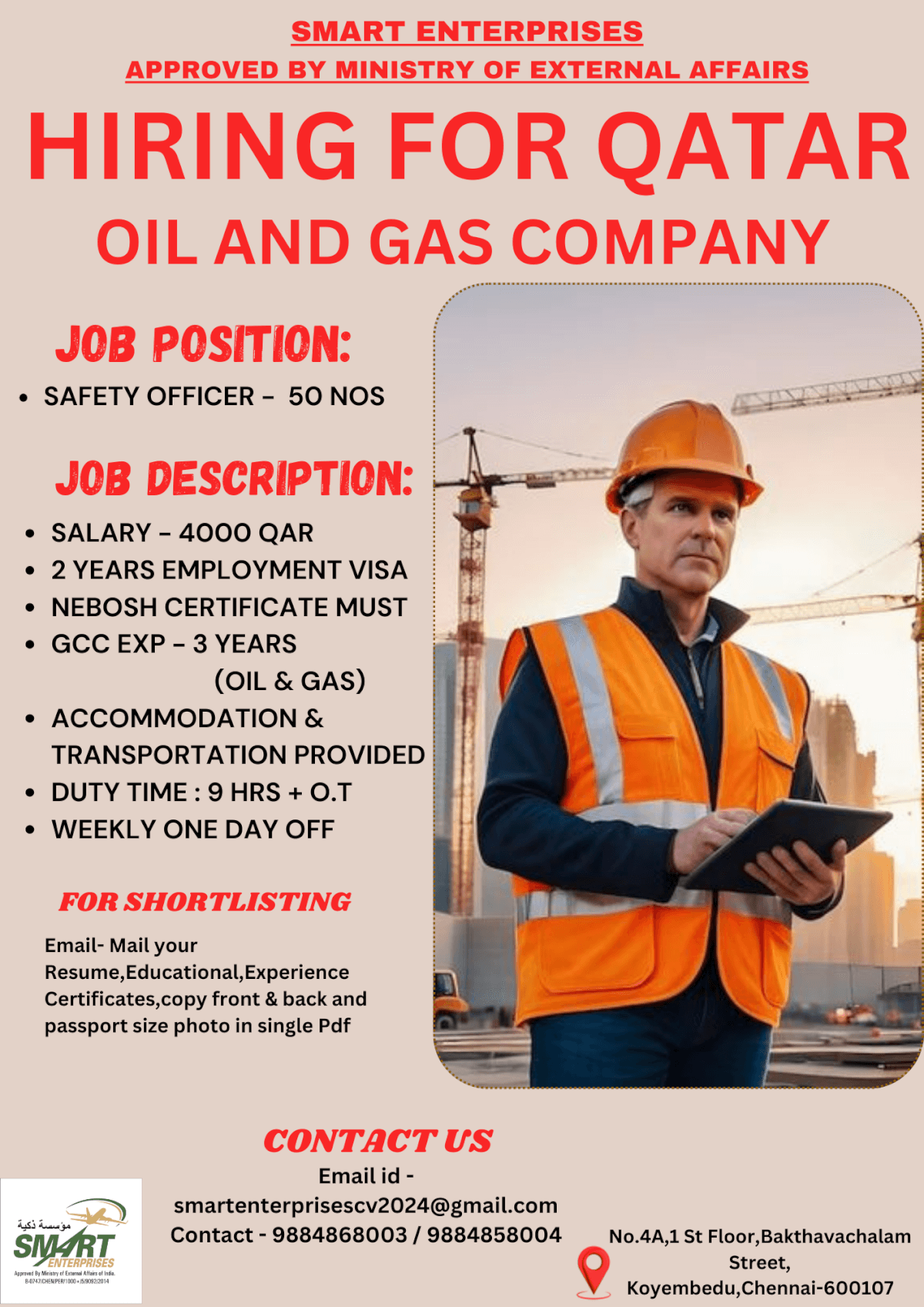 URGENT REQUIREMENT FOR QATAR - SAFETY OFFICER (OIL & GAS)