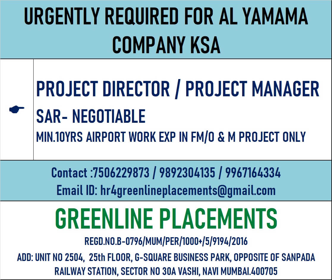 URGENTLY REQUIRED FOR AL YAMAMA COMPANY KSA