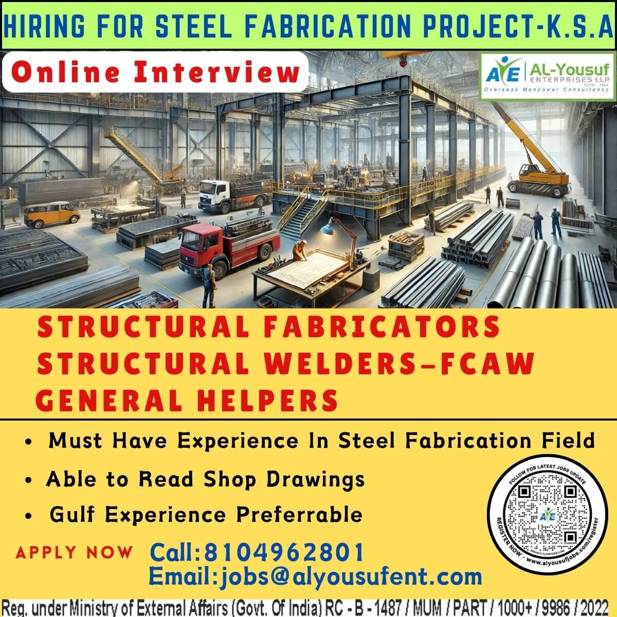 HIRING FOR STEEL FABRICATION PROJECT