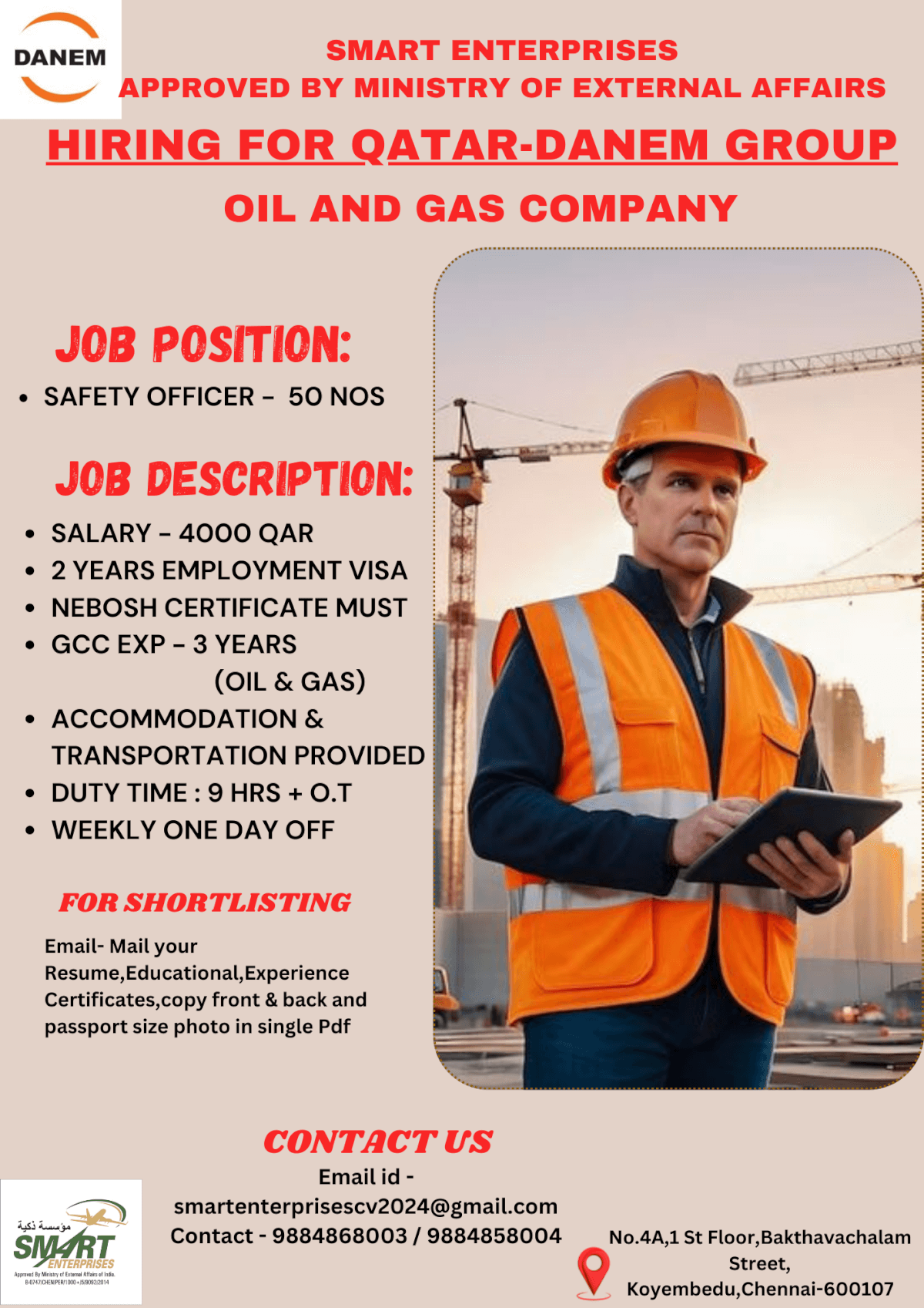 HIRING FOR QATAR-DANEM GROUP - SAFETY OFFICER