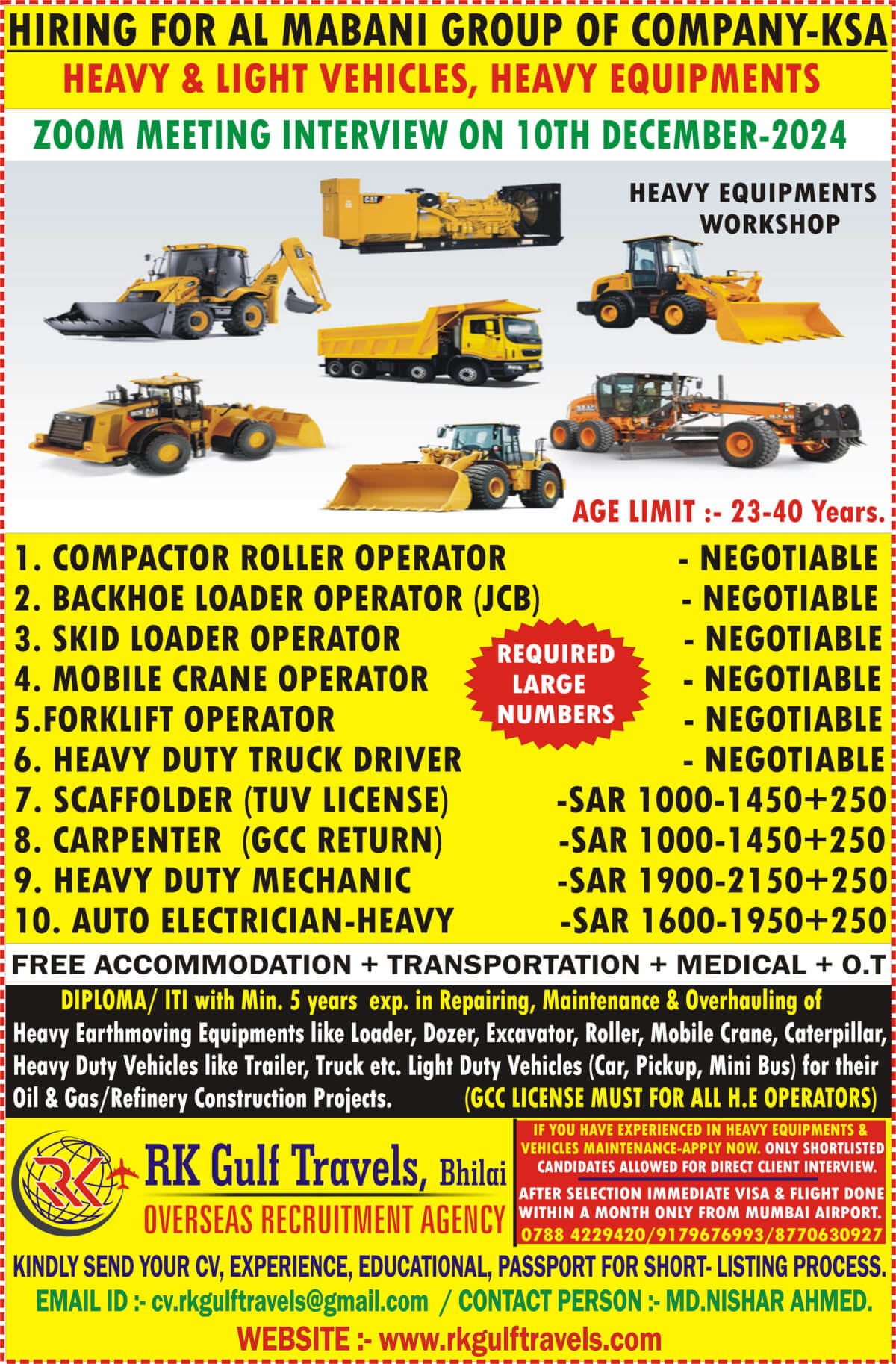 HIRING FOR AL MABANI GROUP OF COMPANY  – SAUDI ARABIA.