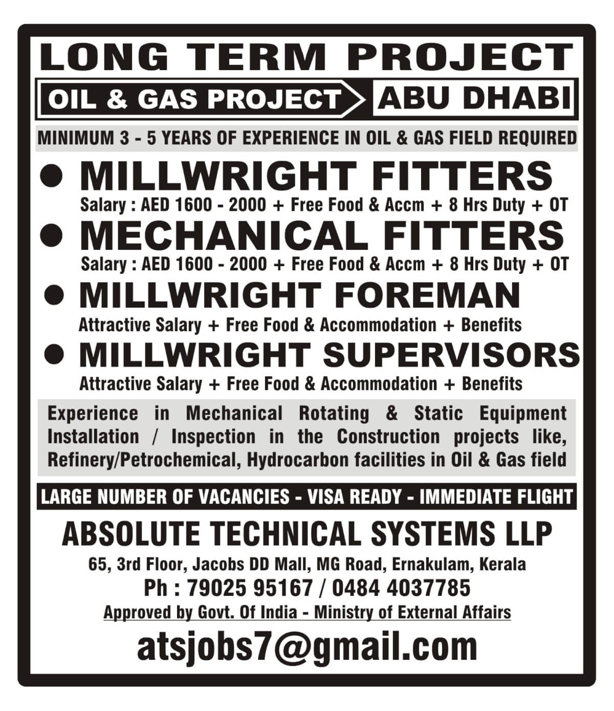 Millwright Fitters for Abu Dhabi