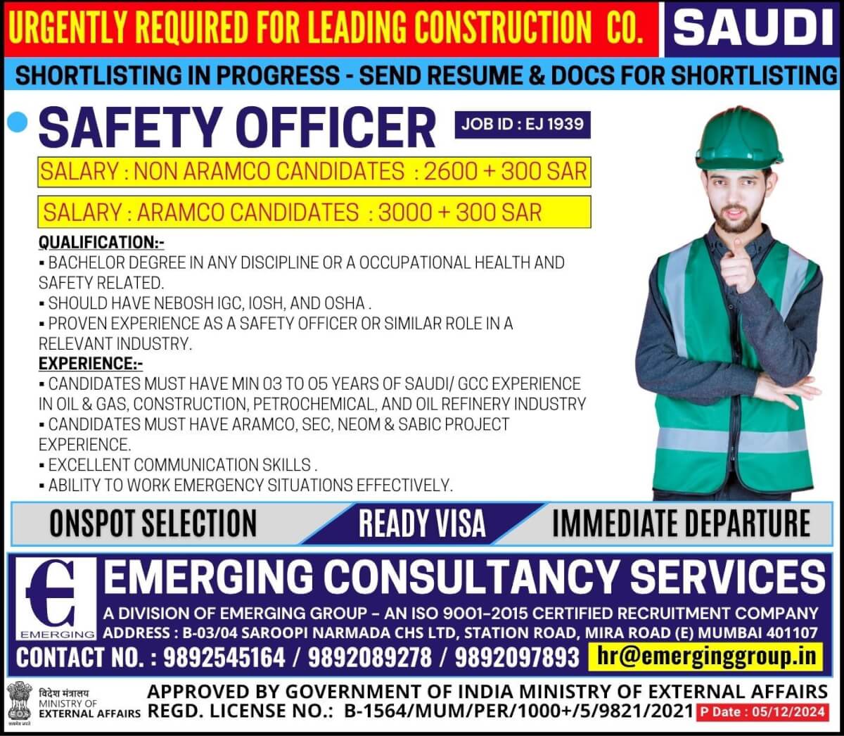 Urgently required for Leading Construction Company in Saudi Arabia - Shortlisting in Progress