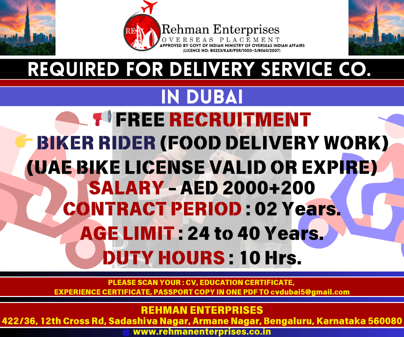 REQUIRED FOR DELIVERY SERVICE CO. IN DUBAI