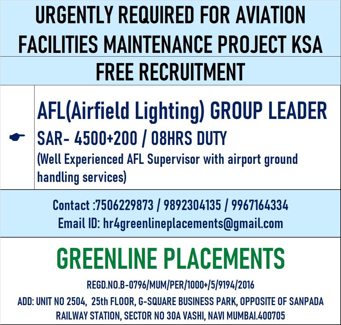 URGENTLY REQUIRED FOR AVIATION FACILITIES MAINTENANCE KSA