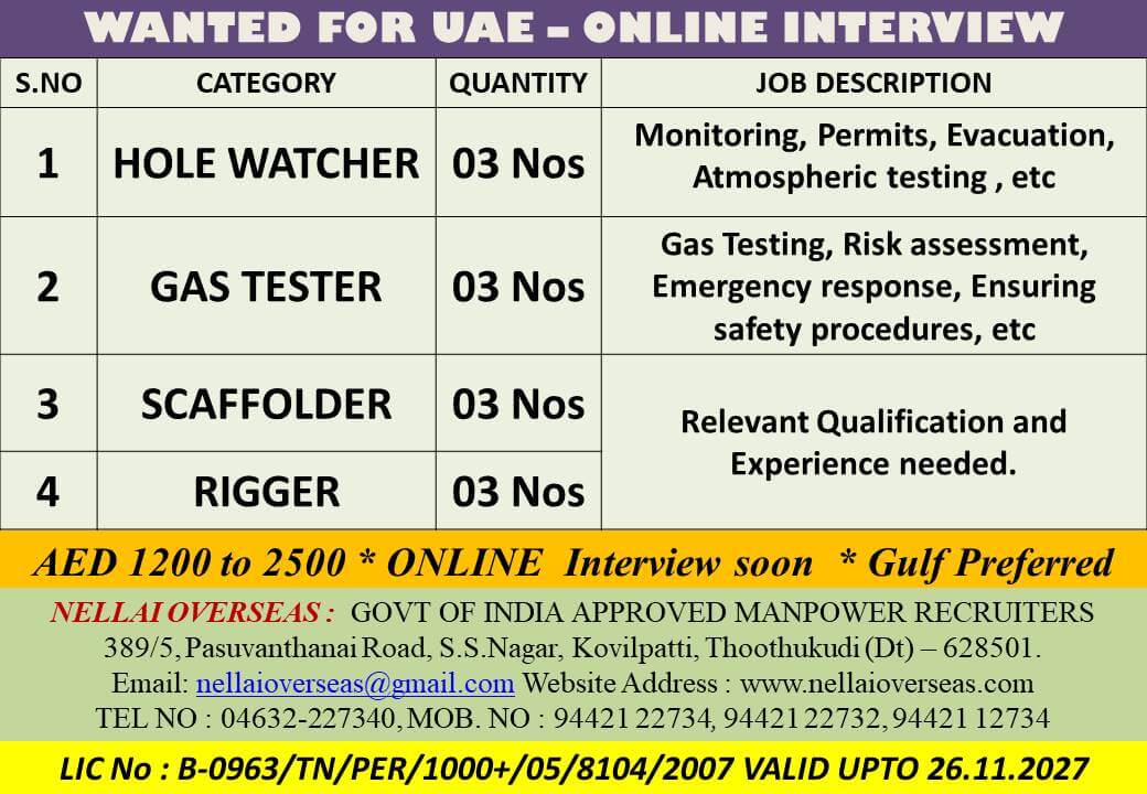 WANTED FOR UAE - ONLINE INTERVIEW