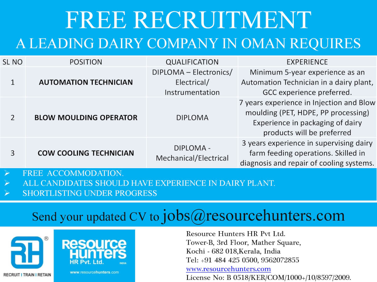 BLOW MOULDING OPERATOR/AUTOMATION TECHNICIAN/COW COOLING TECHNICIAN