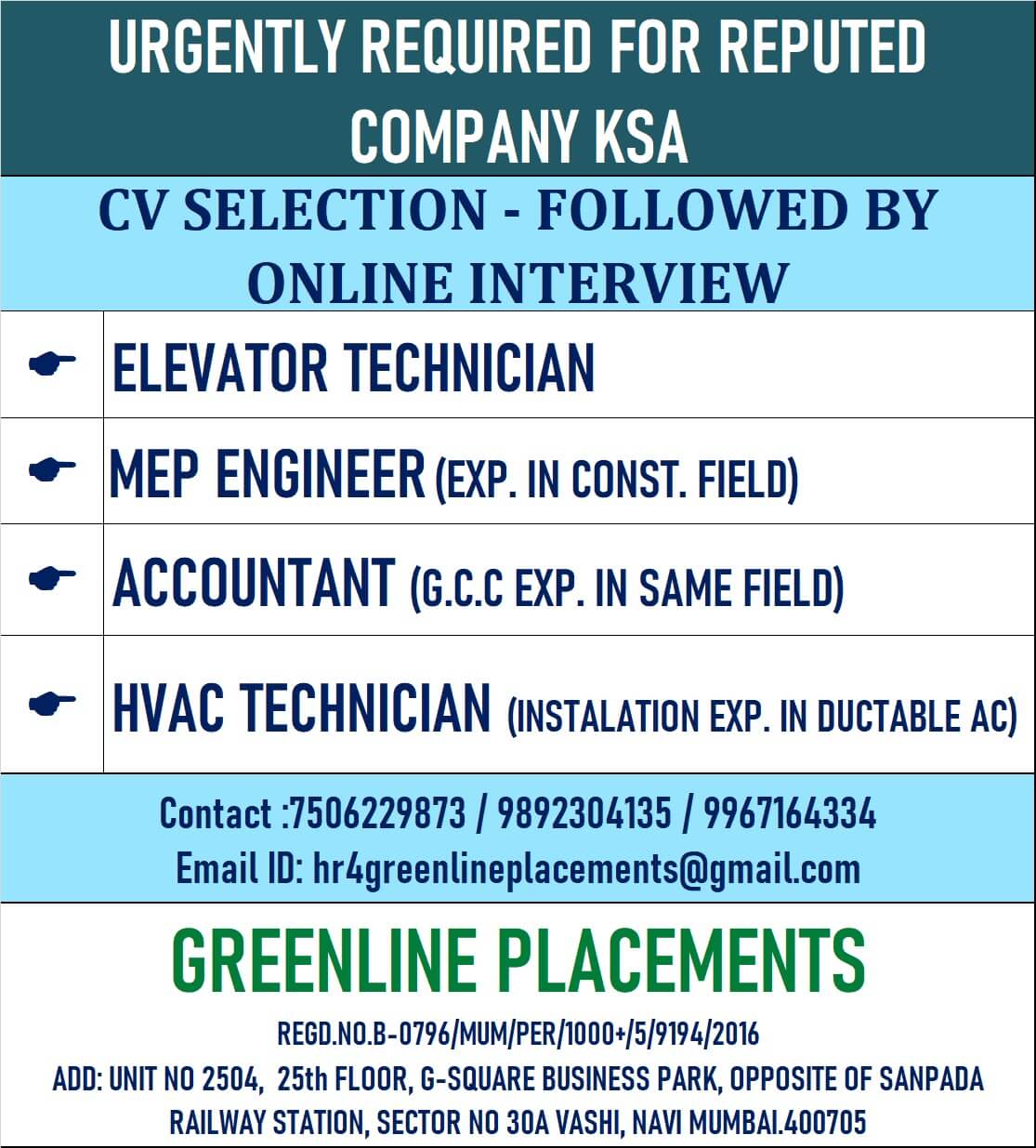 URGENTLY REQUIRED FOR REPUTED COMPANY KSA