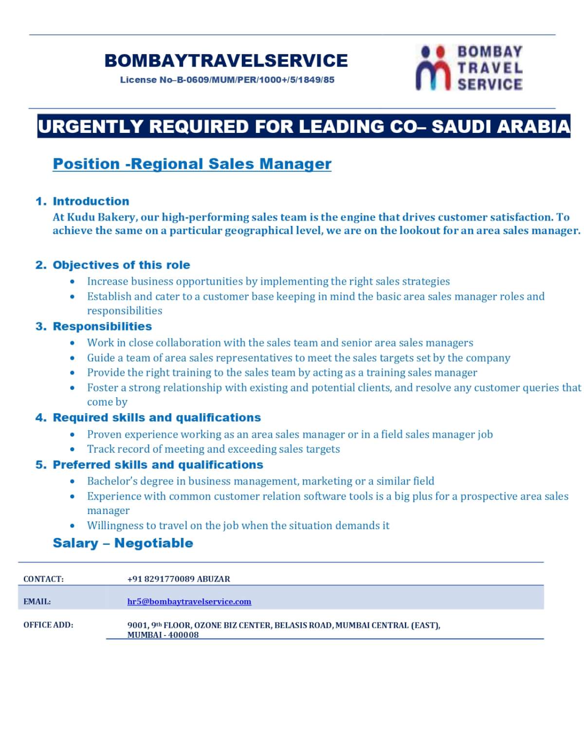 Urgently Hiring Regional Manager For Saudi Arabia