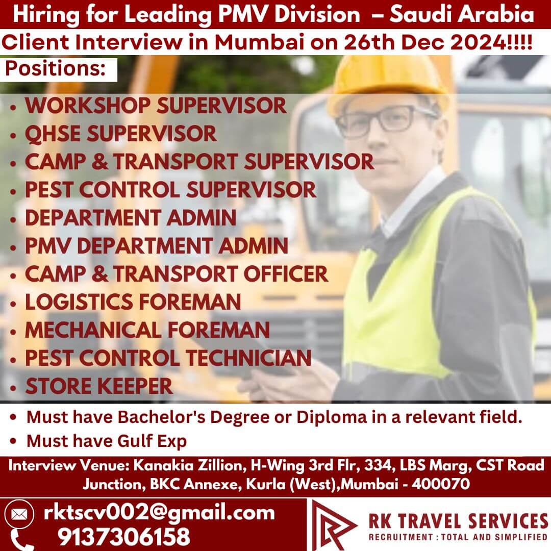 Hiring for Leading PMV Division  – Saudi Arabia