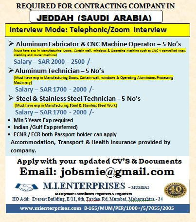 REQUIRED FOR CONTRACTING COMPANY IN   JEDDAH   (SAUDI ARABIA)