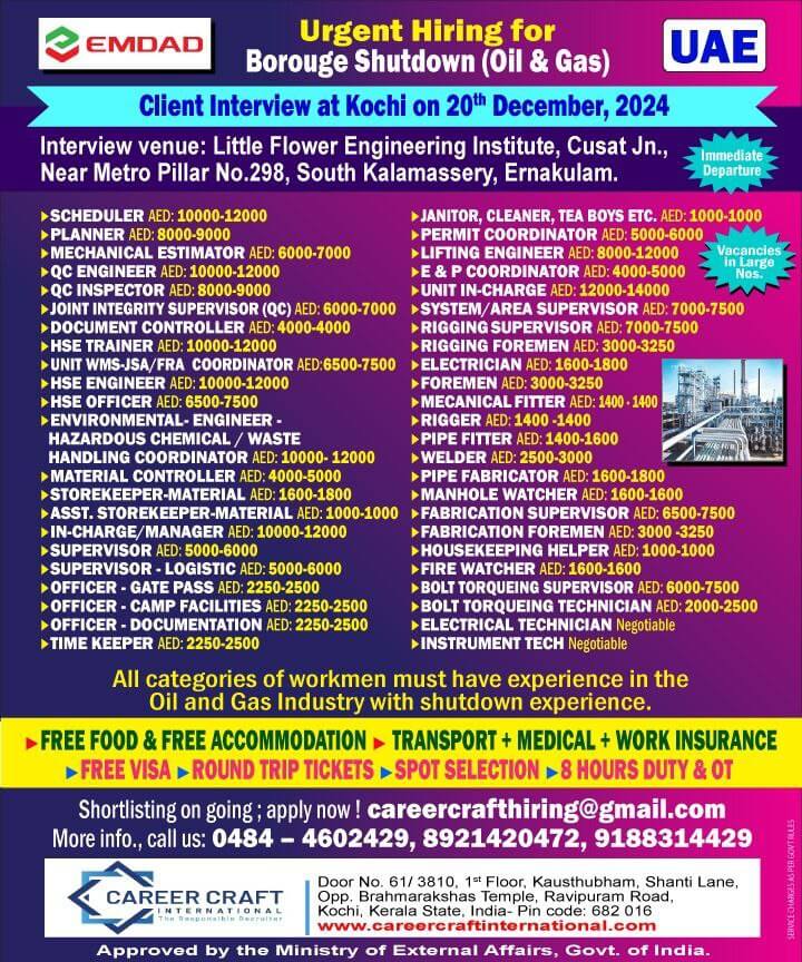 Client Interview at Kochi on 20th December, 2024 for Emdad Group, Abu Dhabi -