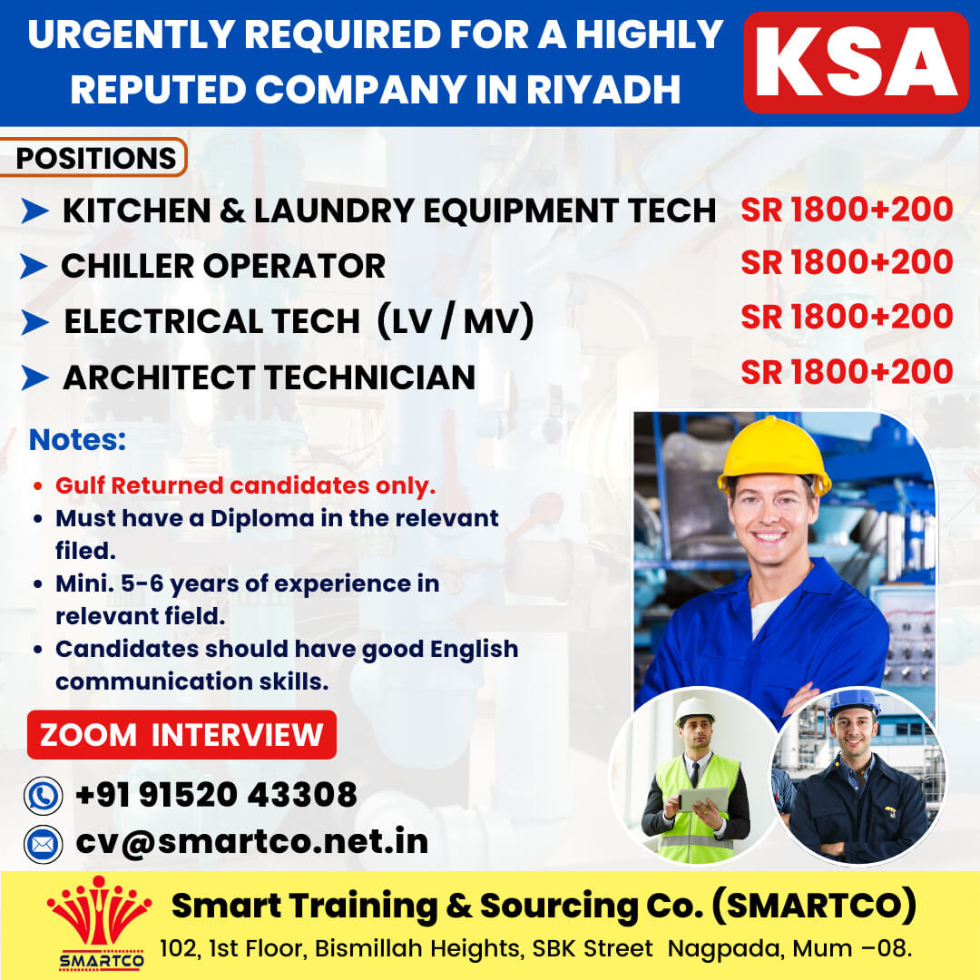 URGENTLY REQUIRED FOR A HIGHLY REPUTED COMPANY IN RIYADH KSA