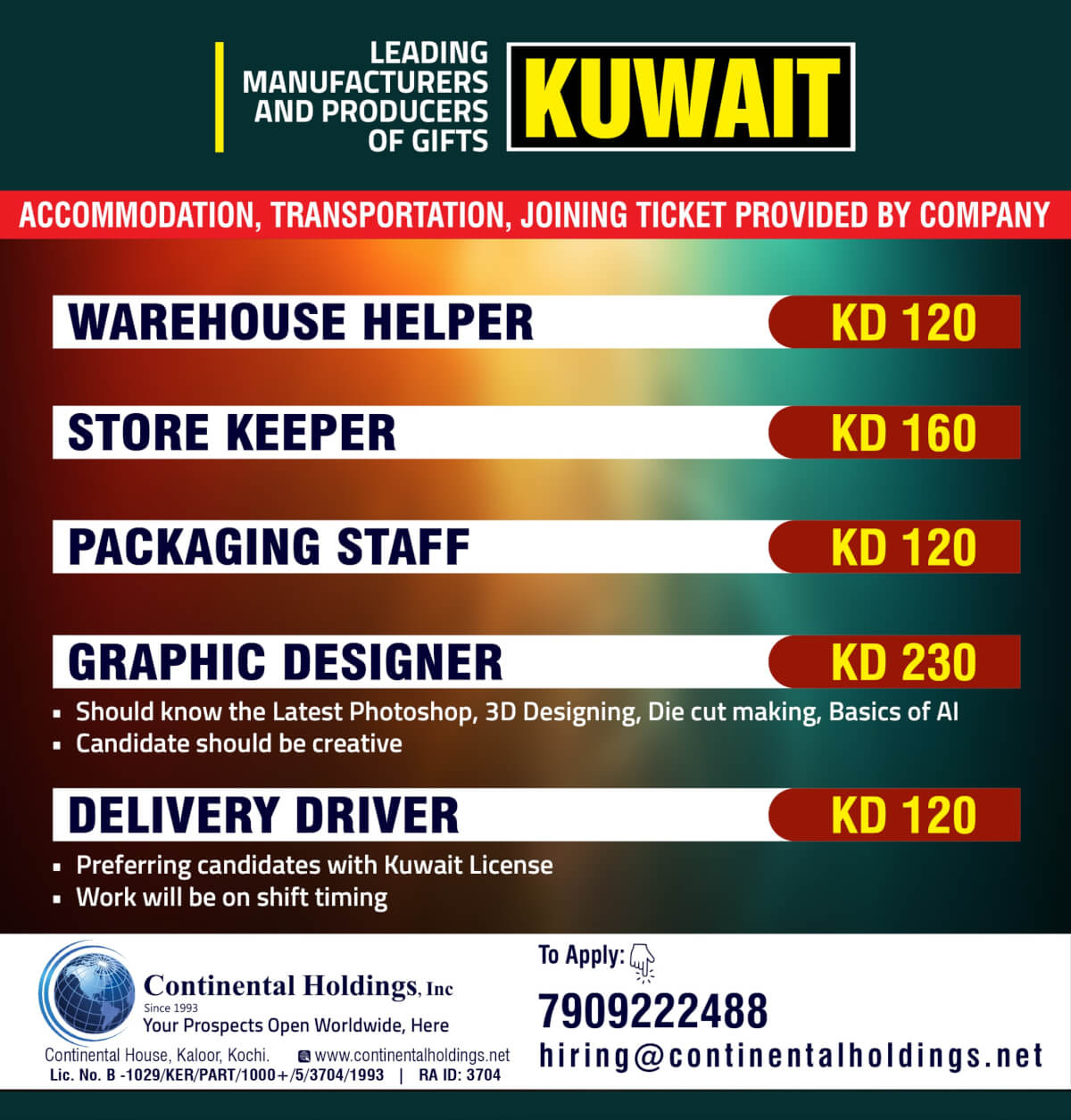 Hiring for a leading Manufacturing Company in Kuwait