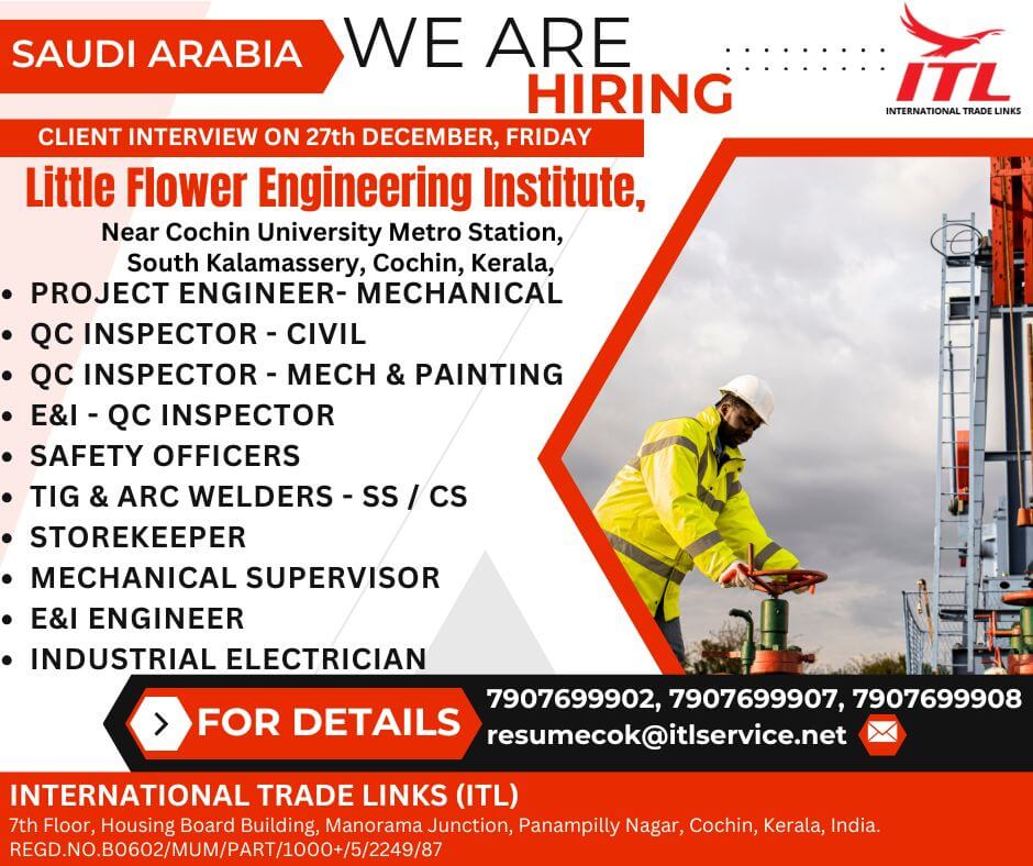 WE ARE HIRING FOR SAUDI ARABIA