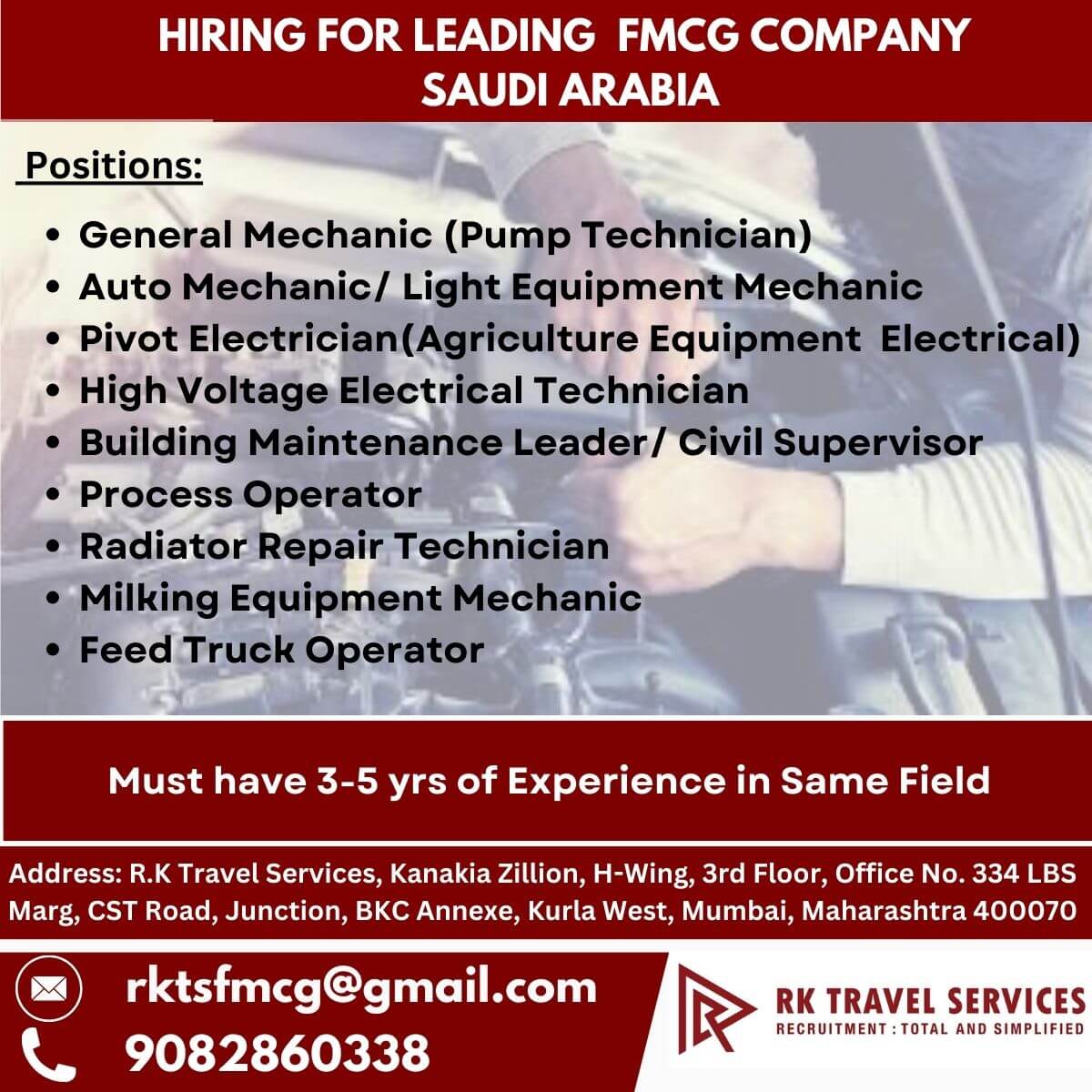 HIRING FOR LEADING FMCG COMPANY SAUDI ARABIA