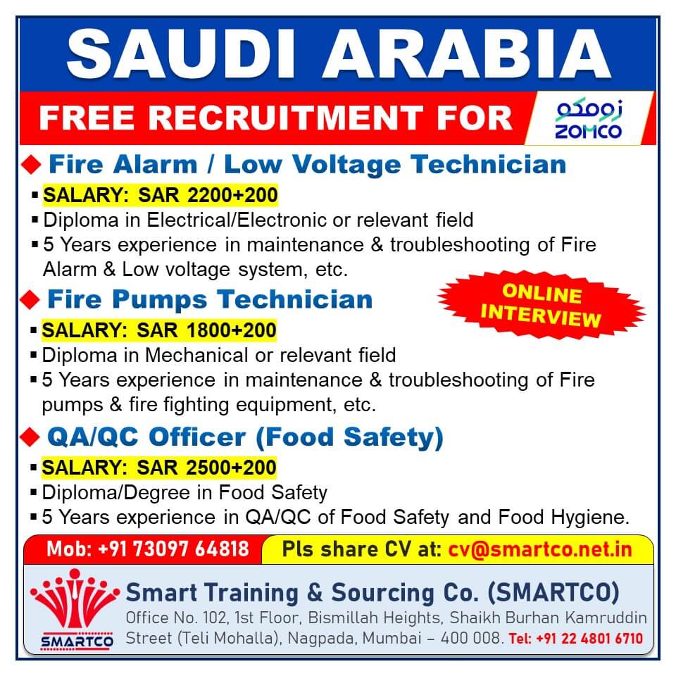 FREE RECRUITMENT FOR - SAUDI ARABIA (ZOMCO)