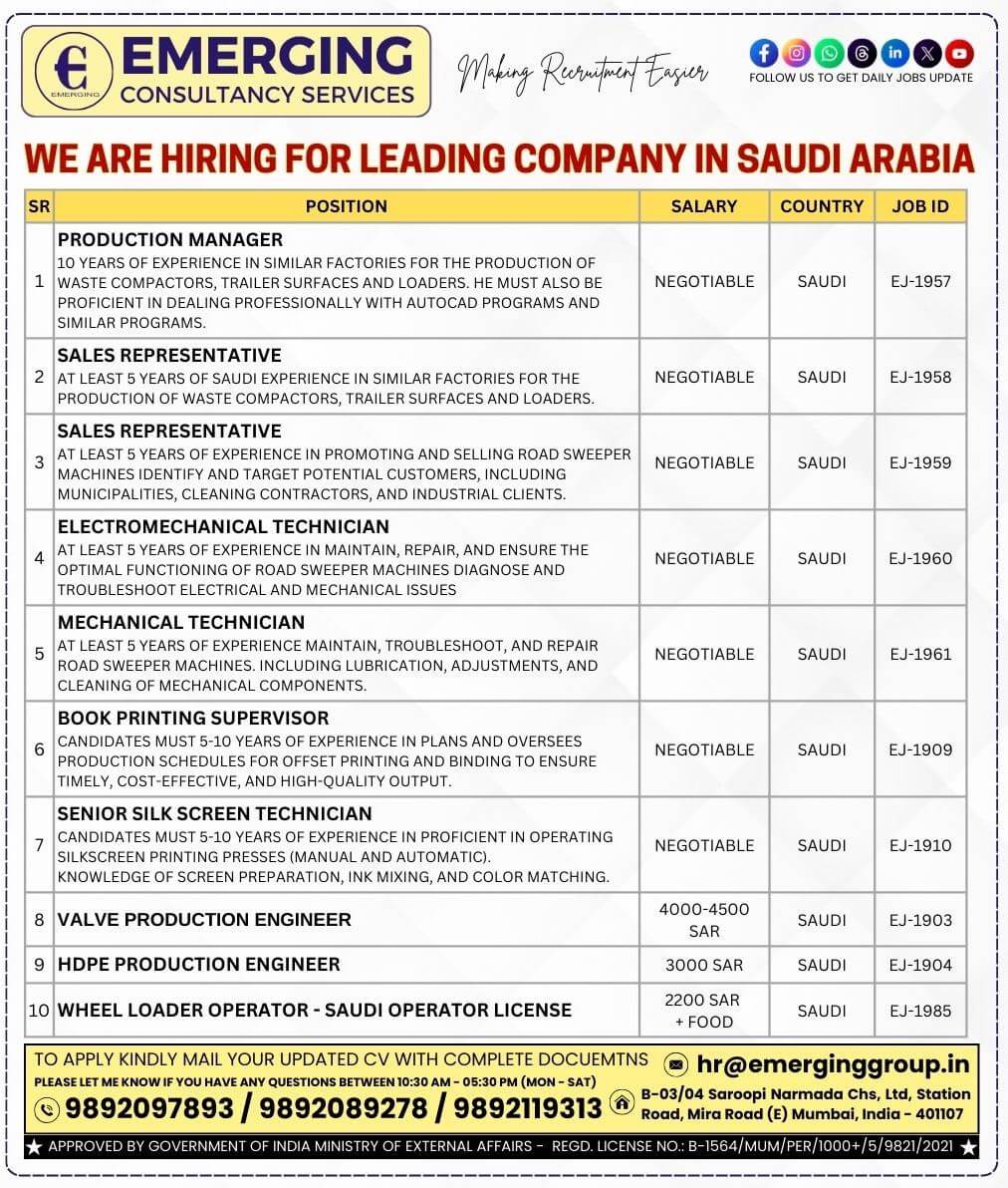 We are hiring for Leading Company in Saudi Arabia  - Shortlisting in Progress