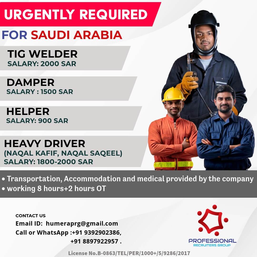 Urgently Hiring for Saudi Arabia