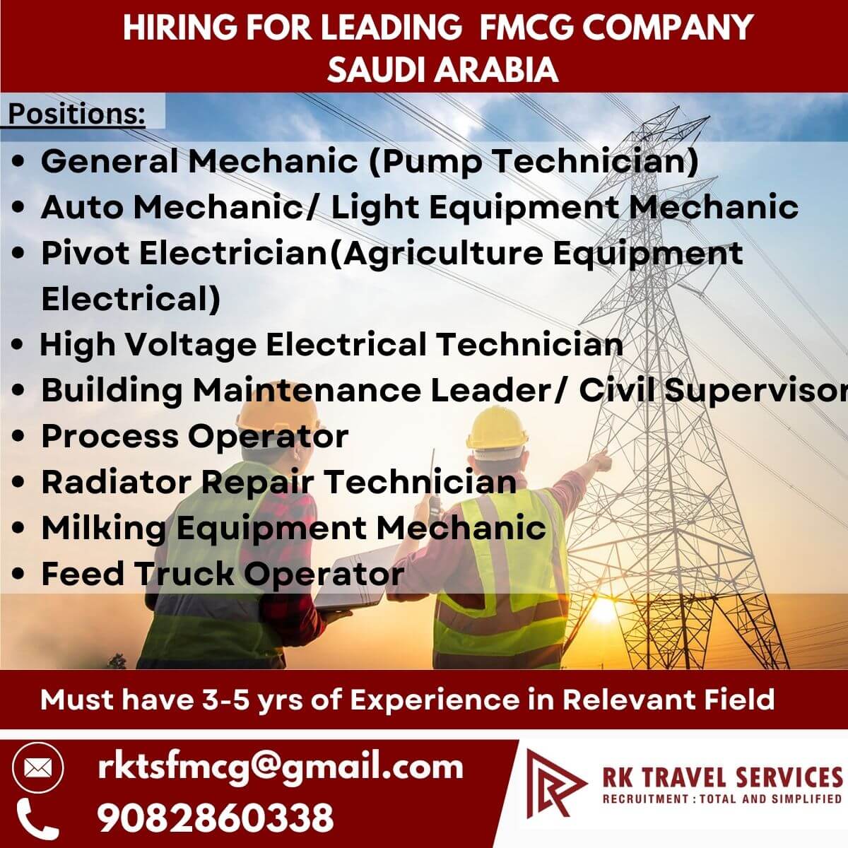 HIRING FOR LEADING FMCG COMPANY SAUDI ARABIA