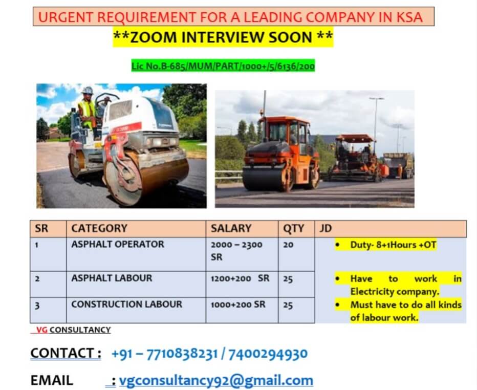 URGENTLY REQURED FOR LEADING COMPANY