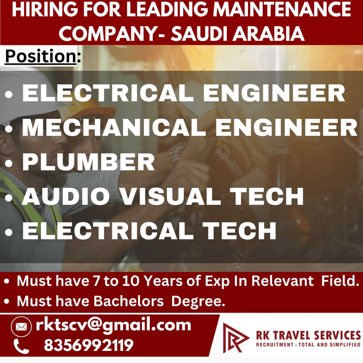 Hiring for Leading Maintenance company- Saudi Arabia