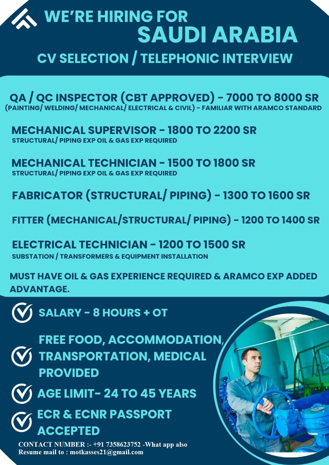 URGENT REQUIREMENT FOR SAUDI ARABIA - CV SELECTION