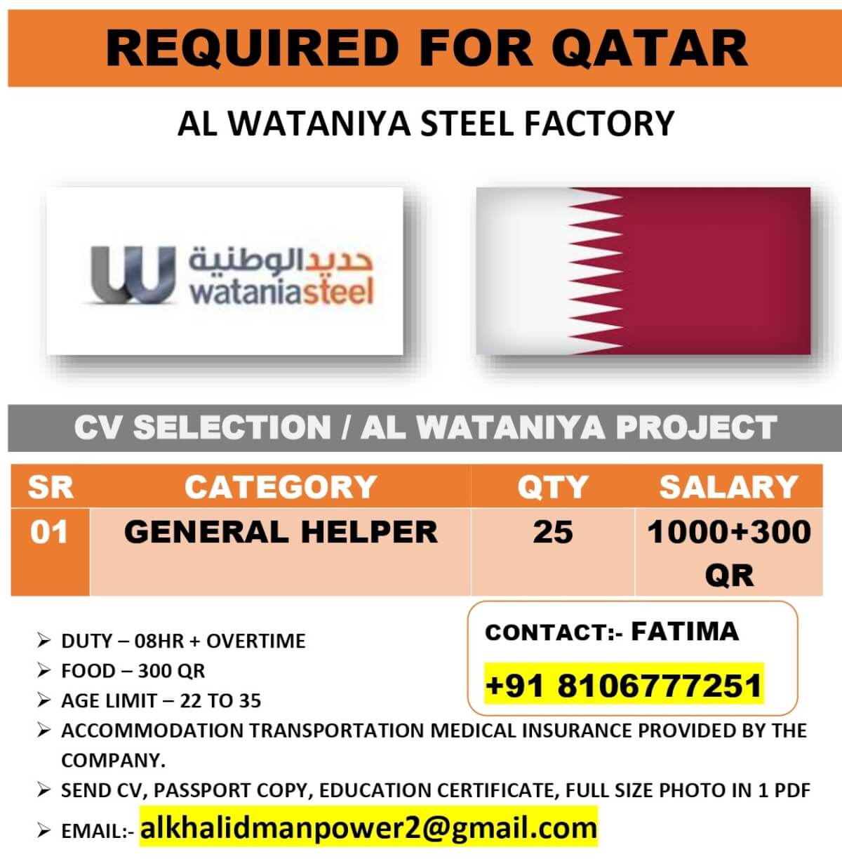 URGENTLY REQUIRED FOR QATAR