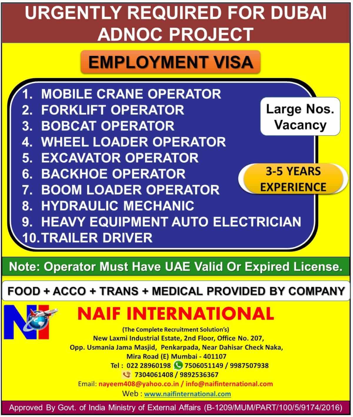 URGENTLY REQUIRED FOR DUBAI ADNOC PROJECT