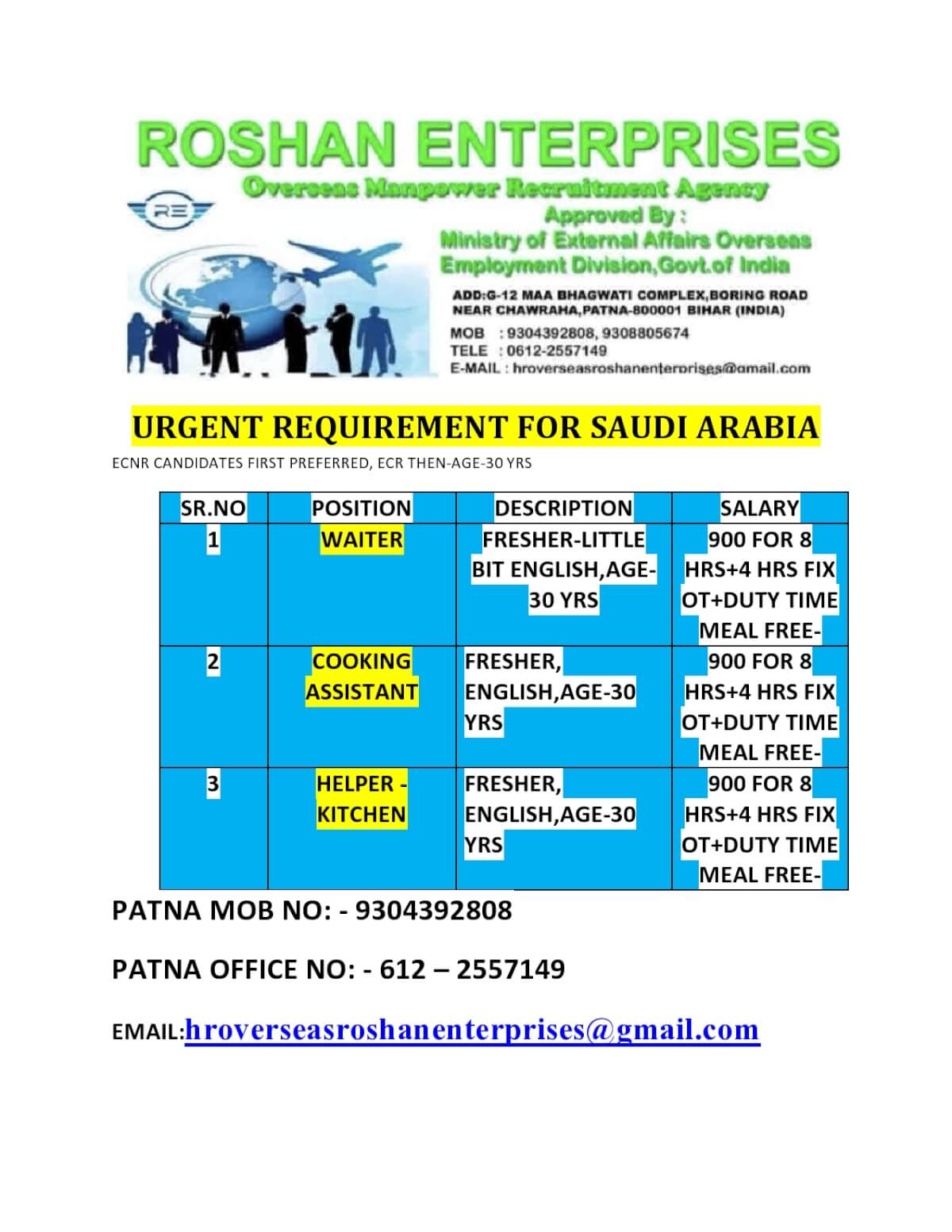 urgent requirement for Saudi Arabia -online interview