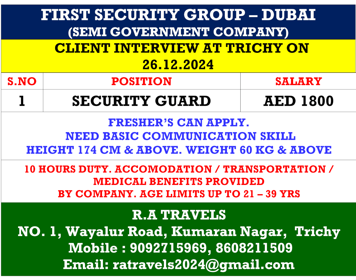 FIRST SECURITY GROUP – DUBAI (SEMI GOVERNMENT COMPANY)