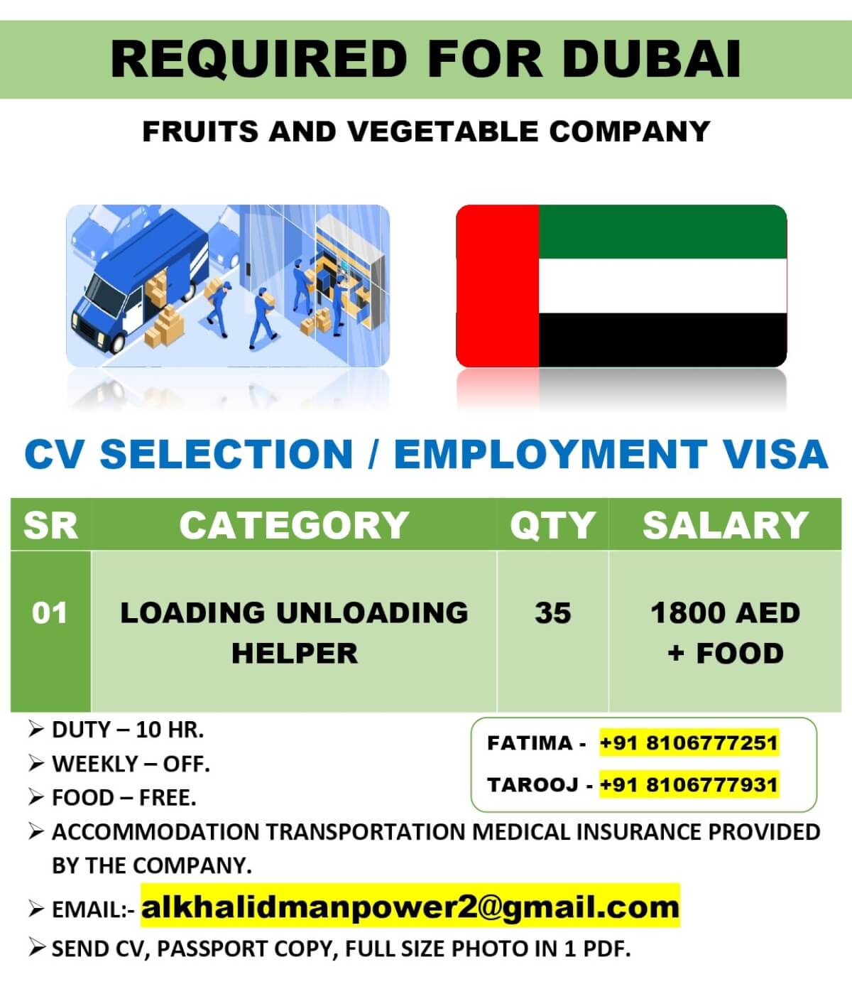 URGENLTY REQUIRED FOR DUBAI (EMPLOYMENT VISA)