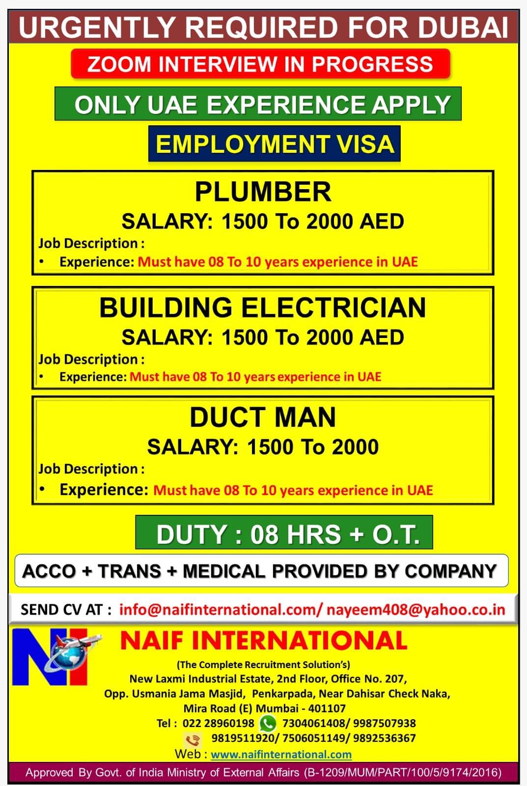 URGENTLY REQUIRED FOR DUBAI